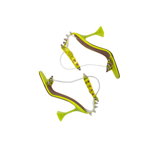 $1320 AMINA MUADDI Women's Green Julia Studded Strap Sandal Shoe Size EU 39 US 9 - Picture 4 of 10